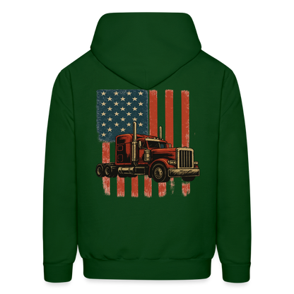 Men's Hoodie Truck – American Flag Patriotic Semi-Truck Design - forest green