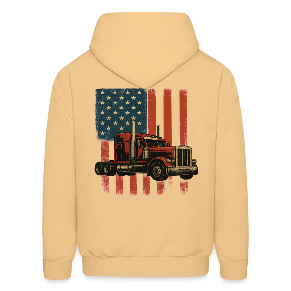 Men's Hoodie Truck – American Flag Patriotic Semi-Truck Design - light gold 
