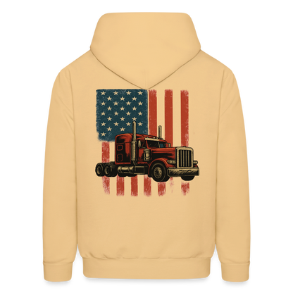Men's Hoodie Truck – American Flag Patriotic Semi-Truck Design - light gold 