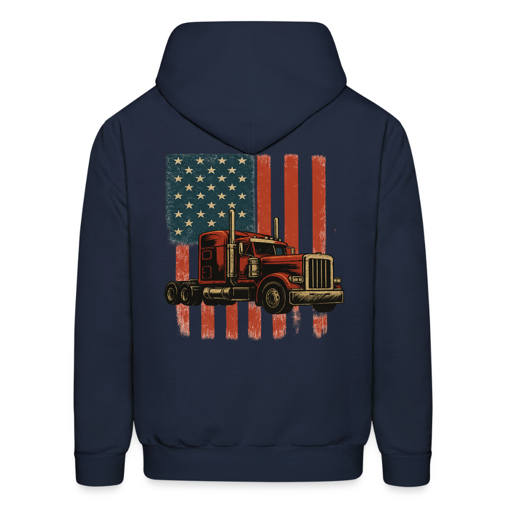 Men's Hoodie Truck – American Flag Patriotic Semi-Truck Design - navy