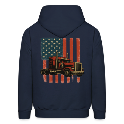 Men's Hoodie Truck – American Flag Patriotic Semi-Truck Design - navy