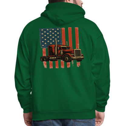 Men's Hoodie Truck – American Flag Patriotic Semi-Truck Design - forest green