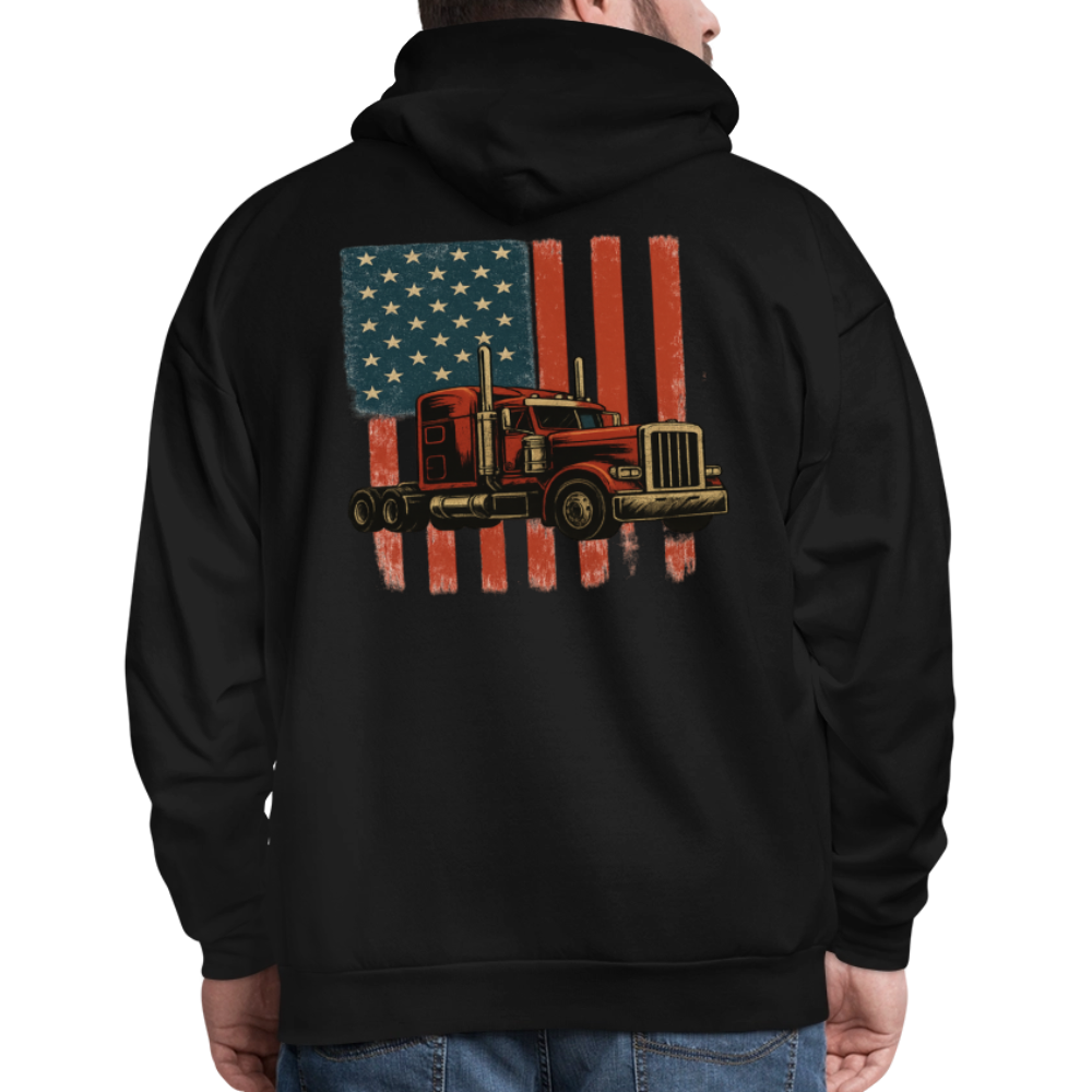 Men's Hoodie Truck – American Flag Patriotic Semi-Truck Design - black