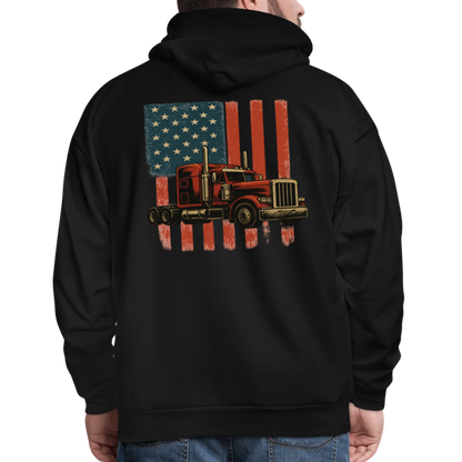 Men's Hoodie Truck – American Flag Patriotic Semi-Truck Design - black