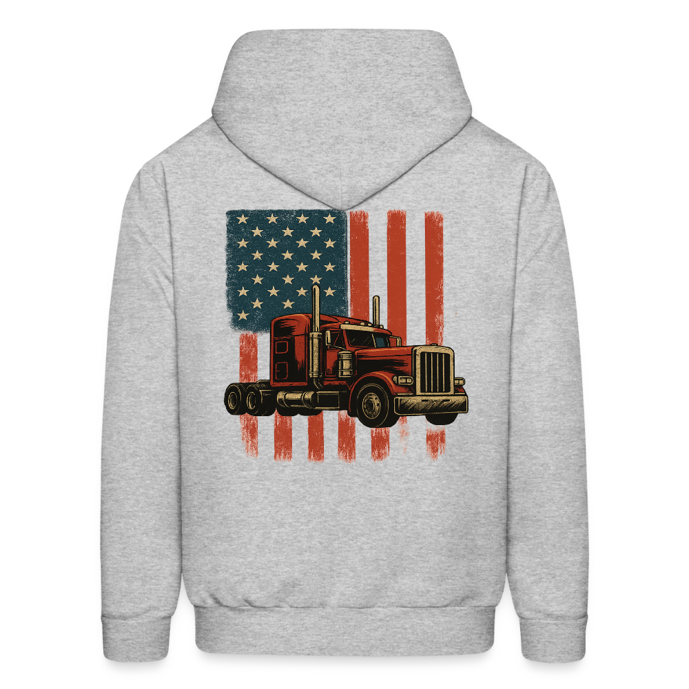 Men's Hoodie Truck – American Flag Patriotic Semi-Truck Design - heather gray