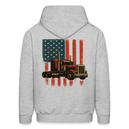 Men's Hoodie Truck – American Flag Patriotic Semi-Truck Design - heather gray