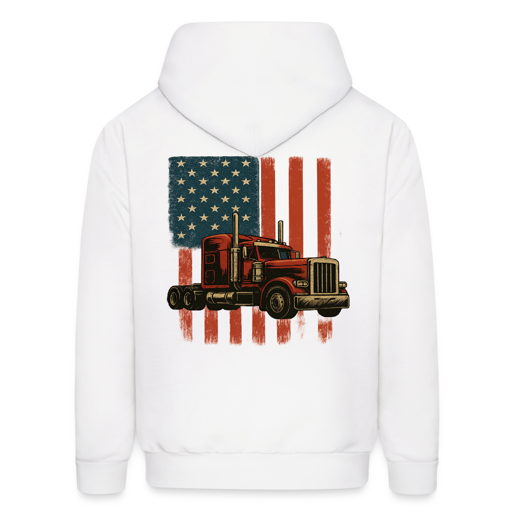 Men's Hoodie Truck – American Flag Patriotic Semi-Truck Design - white