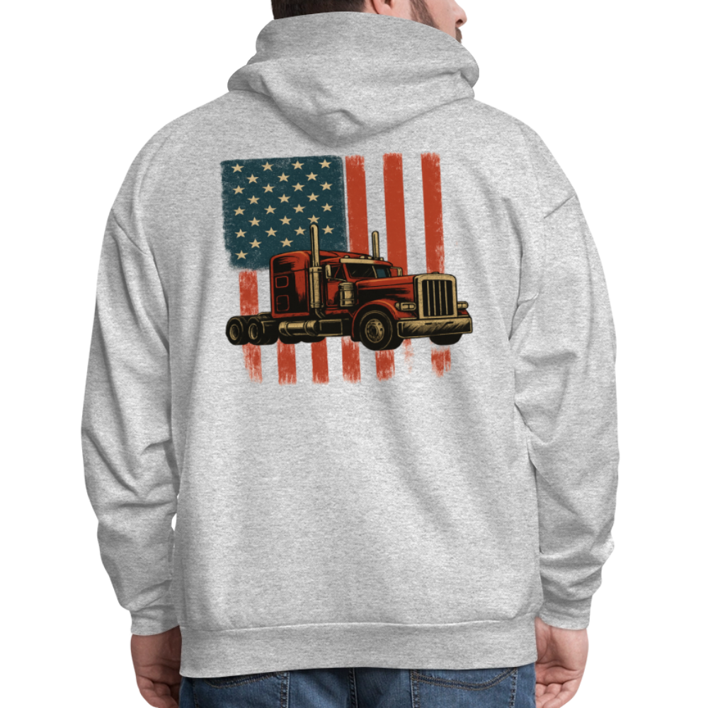 Men's Hoodie Truck – American Flag Patriotic Semi-Truck Design - heather gray