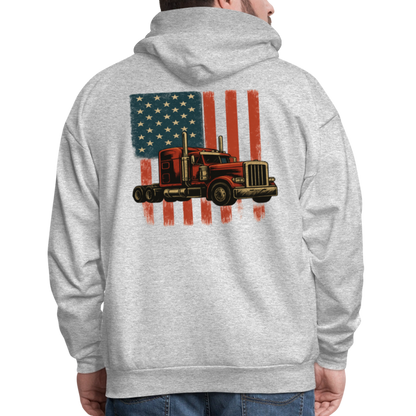 Men's Hoodie Truck – American Flag Patriotic Semi-Truck Design - heather gray