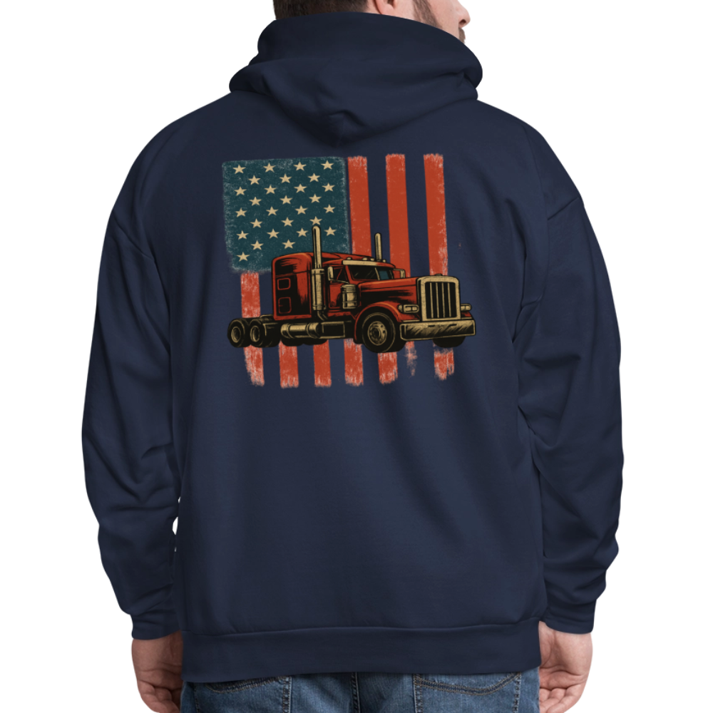 Men's Hoodie Truck – American Flag Patriotic Semi-Truck Design - navy