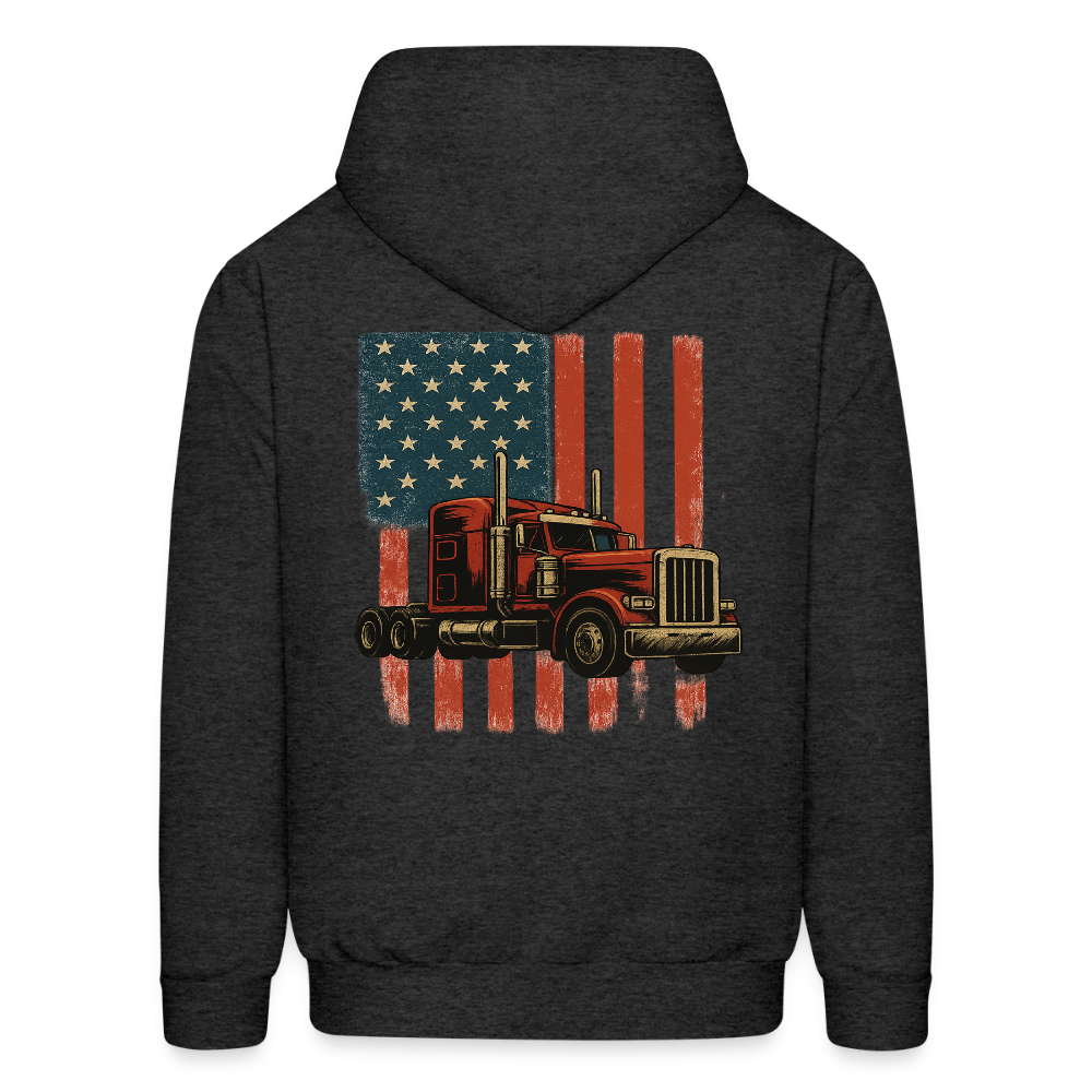 Men's Hoodie Truck – American Flag Patriotic Semi-Truck Design - charcoal grey