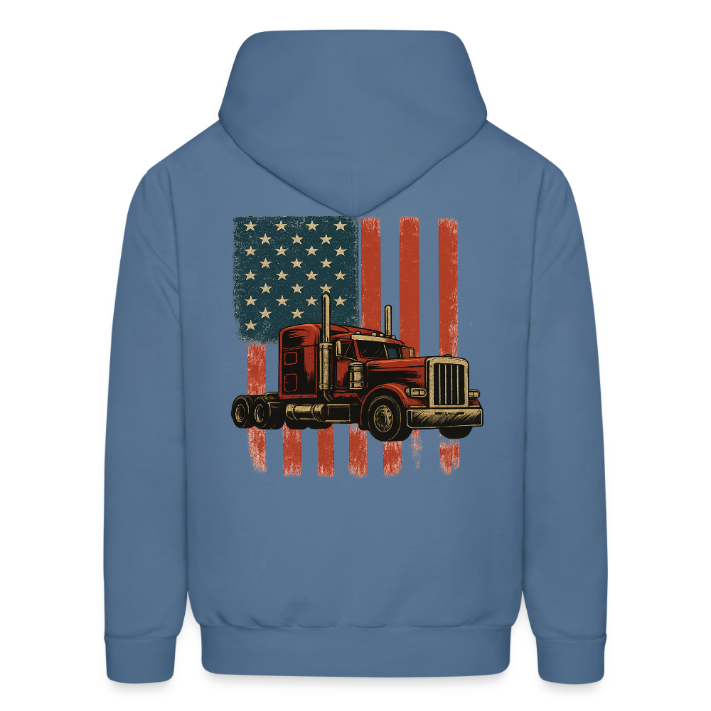 Men's Hoodie Truck – American Flag Patriotic Semi-Truck Design - denim blue