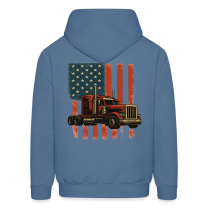Men's Hoodie Truck – American Flag Patriotic Semi-Truck Design - denim blue