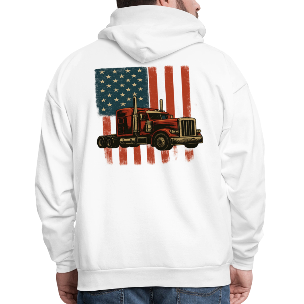Men's Hoodie Truck – American Flag Patriotic Semi-Truck Design - white