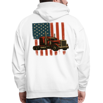 Men's Hoodie Truck – American Flag Patriotic Semi-Truck Design - white