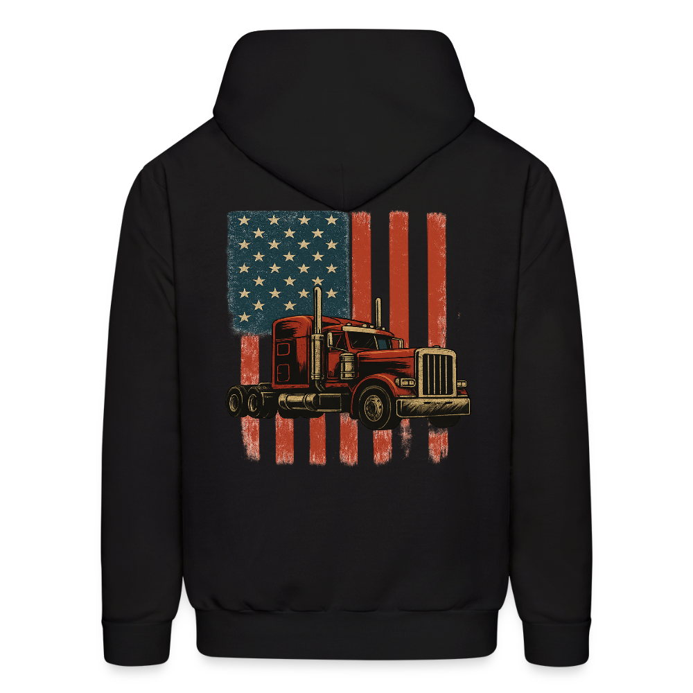 Men's Hoodie Truck – American Flag Patriotic Semi-Truck Design - black