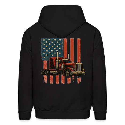 Men's Hoodie Truck – American Flag Patriotic Semi-Truck Design - black