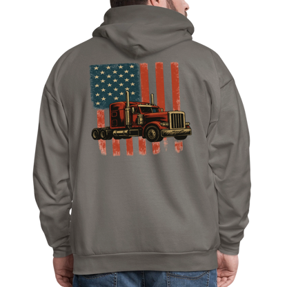 Men's Hoodie Truck – American Flag Patriotic Semi-Truck Design - asphalt gray