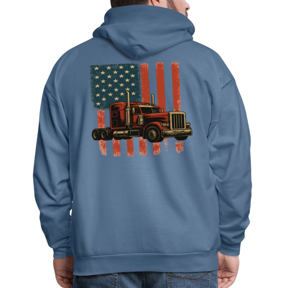 Men's Hoodie Truck – American Flag Patriotic Semi-Truck Design - denim blue