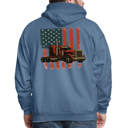 Men's Hoodie Truck – American Flag Patriotic Semi-Truck Design - denim blue