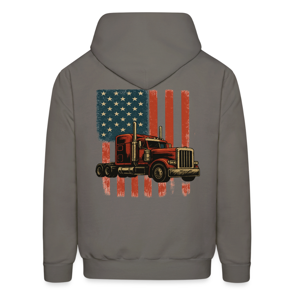 Men's Hoodie Truck – American Flag Patriotic Semi-Truck Design - asphalt gray