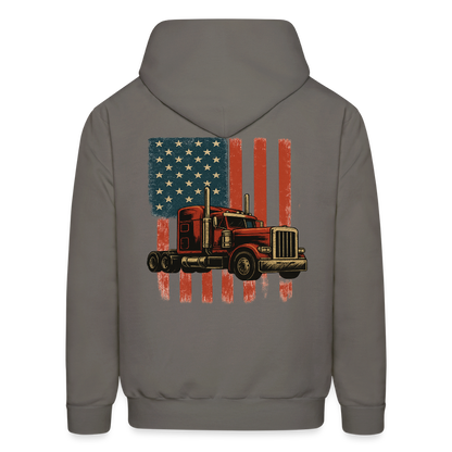Men's Hoodie Truck – American Flag Patriotic Semi-Truck Design - asphalt gray