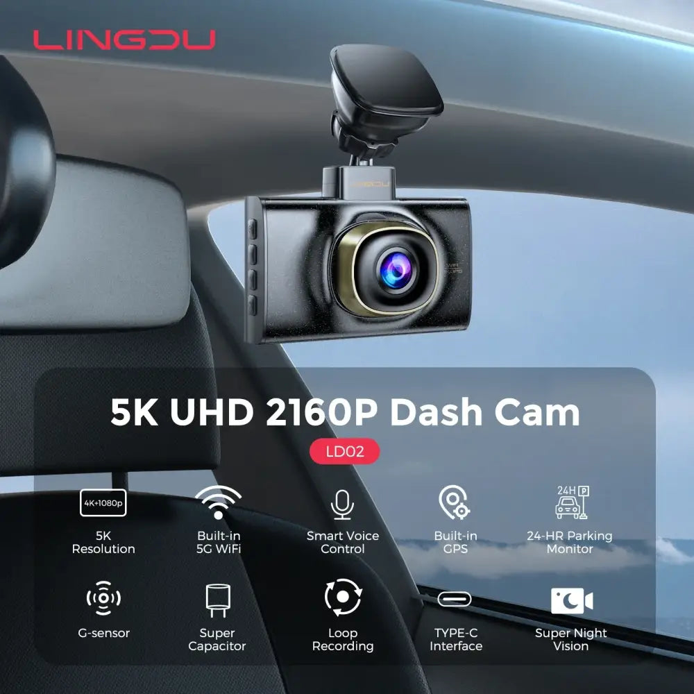 5K Dash Cam Dual Camera 5.8Gh Wifi GPS 3Inch Screen Voice Control - Ld02-2Ch / Free 64G Tf Card