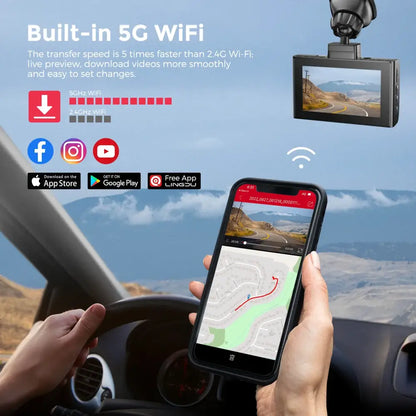 5K Dash Cam Dual Camera 5.8Gh Wifi GPS 3Inch Screen Voice Control - Ld02-2Ch / Free 64G Tf Card