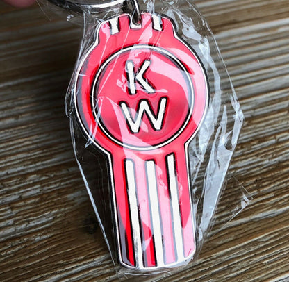 Kenworth Semi Red Bug Pewter Epoxy Key Chain Tag Keychain