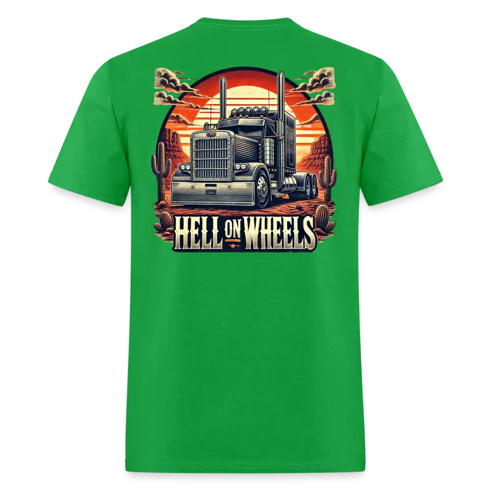 Graphic T-Shirt ’Hell On Wheels’ - bright green / S - Unisex Classic T-Shirt | Fruit of the Loom 3930