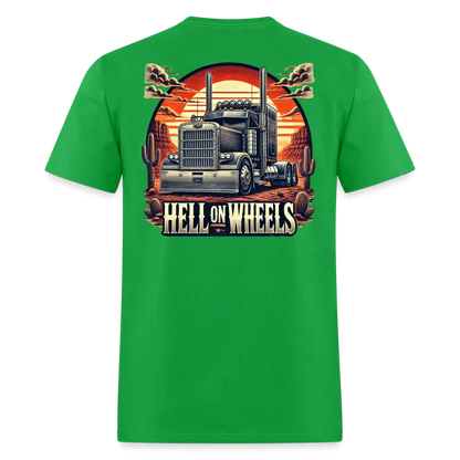 Graphic T-Shirt ’Hell On Wheels’ - bright green / S - Unisex Classic T-Shirt | Fruit of the Loom 3930