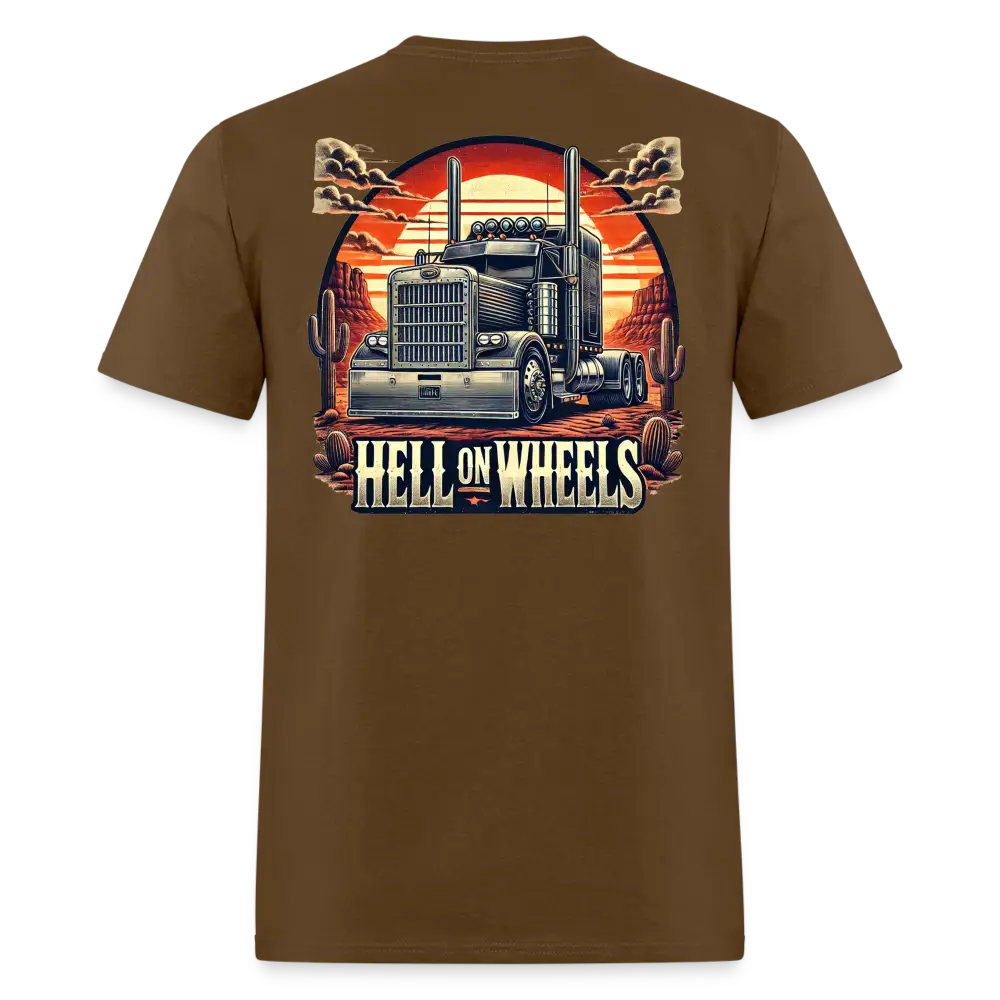 Graphic T-Shirt ’Hell On Wheels’ - brown / S - Unisex Classic T-Shirt | Fruit of the Loom 3930