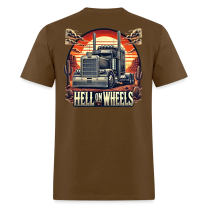 Graphic T-Shirt ’Hell On Wheels’ - brown / S - Unisex Classic T-Shirt | Fruit of the Loom 3930