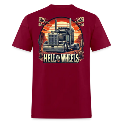 Graphic T-Shirt ’Hell On Wheels’ - burgundy / S - Unisex Classic T-Shirt | Fruit of the Loom 3930