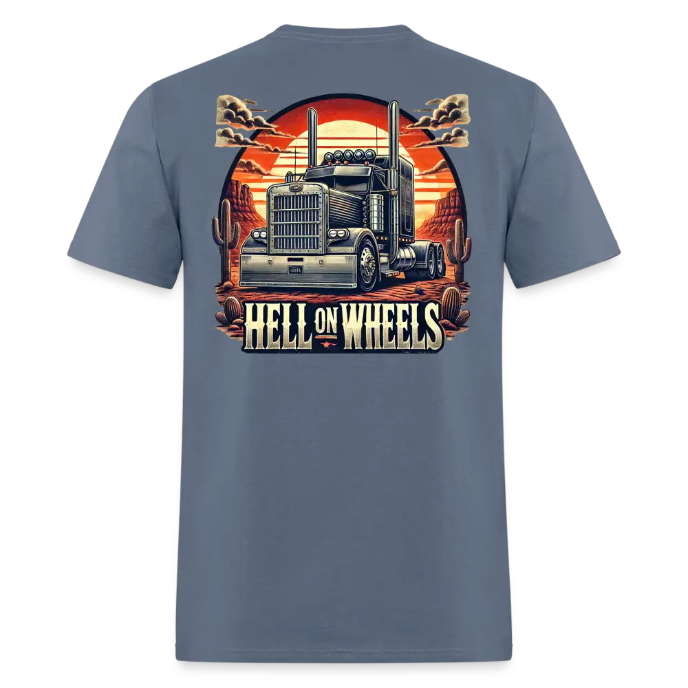 Graphic T-Shirt ’Hell On Wheels’ - denim / S - Unisex Classic T-Shirt | Fruit of the Loom 3930