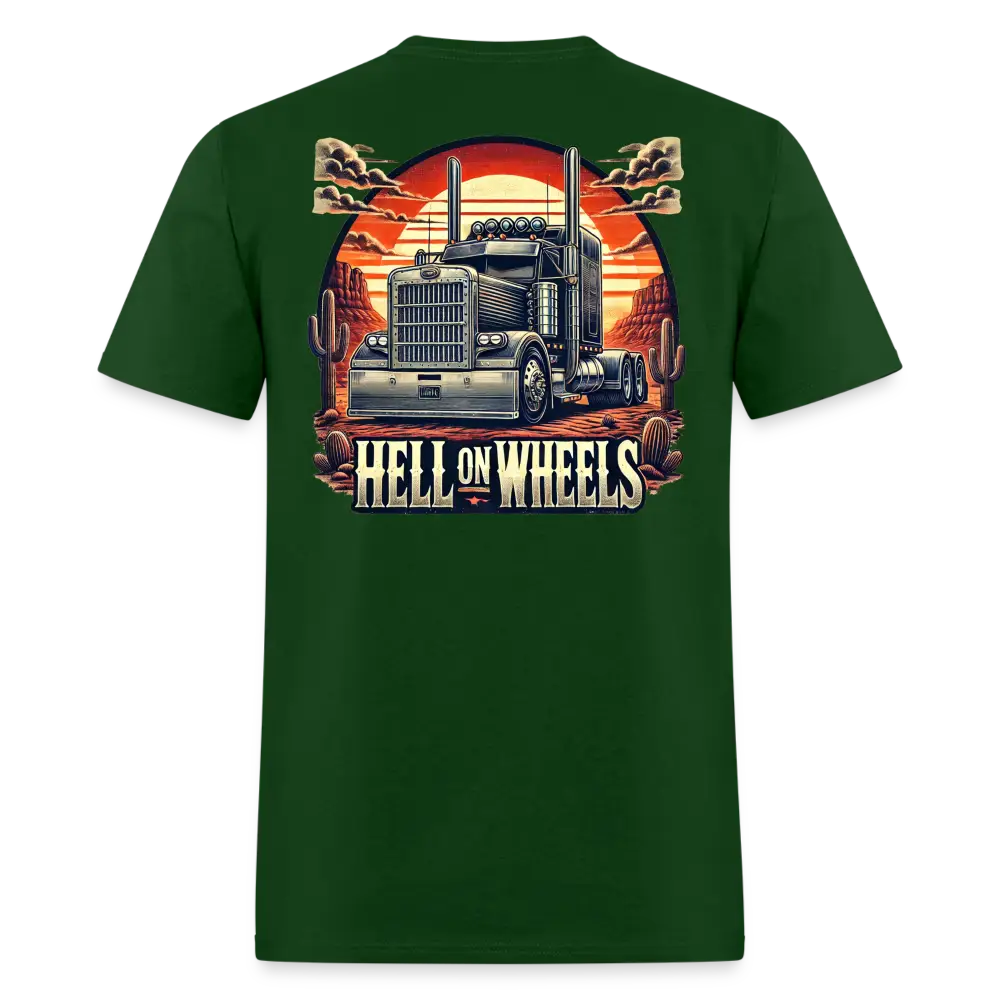 Graphic T-Shirt ’Hell On Wheels’ - forest green / S - Unisex Classic T-Shirt | Fruit of the Loom 3930