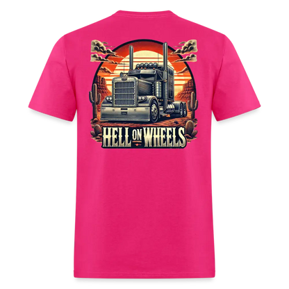 Graphic T-Shirt ’Hell On Wheels’ - fuchsia / S - Unisex Classic T-Shirt | Fruit of the Loom 3930