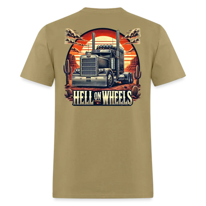 Graphic T-Shirt ’Hell On Wheels’ - khaki / S - Unisex Classic T-Shirt | Fruit of the Loom 3930