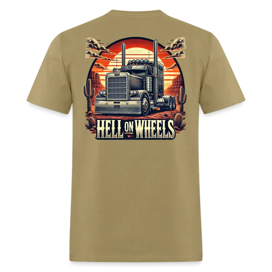 Graphic T-Shirt ’Hell On Wheels’ - khaki / S - Unisex Classic T-Shirt | Fruit of the Loom 3930