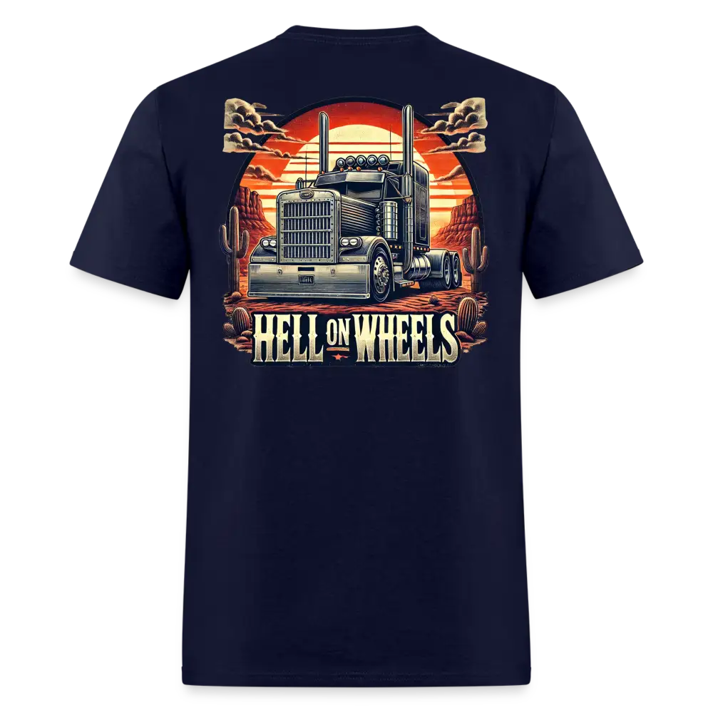 Graphic T-Shirt ’Hell On Wheels’ - navy / S - Unisex Classic T-Shirt | Fruit of the Loom 3930