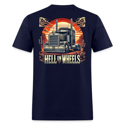 Graphic T-Shirt ’Hell On Wheels’ - navy / S - Unisex Classic T-Shirt | Fruit of the Loom 3930