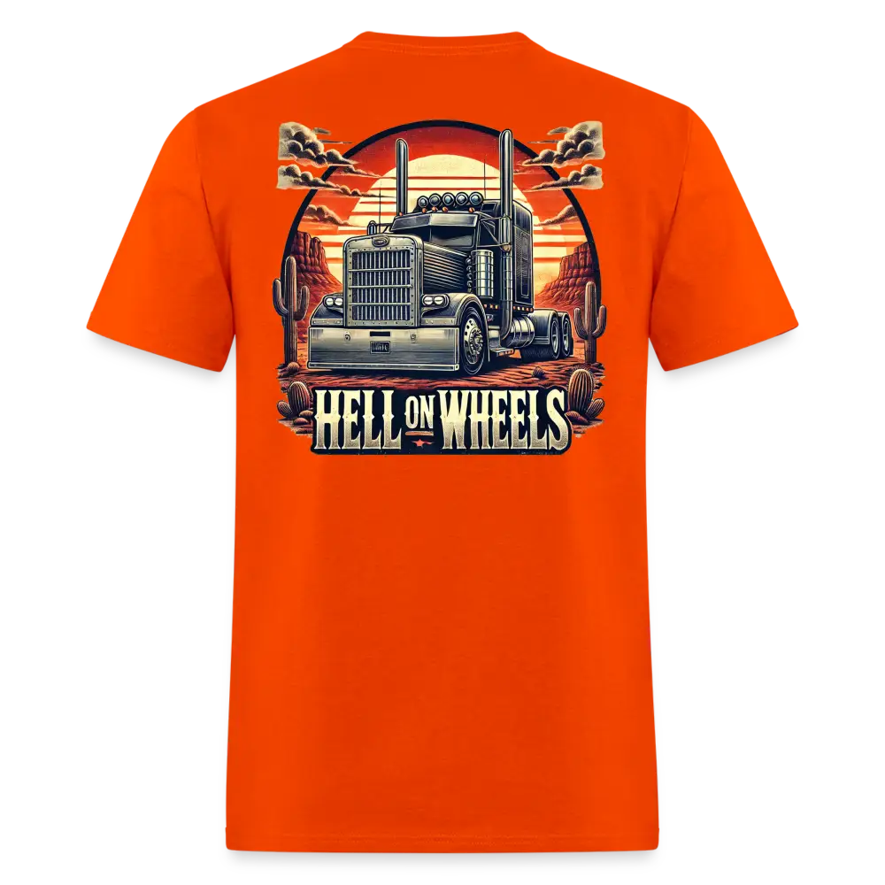 Graphic T-Shirt ’Hell On Wheels’ - orange / S - Unisex Classic T-Shirt | Fruit of the Loom 3930