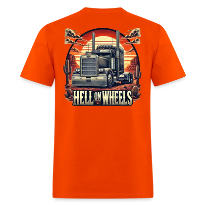 Graphic T-Shirt ’Hell On Wheels’ - orange / S - Unisex Classic T-Shirt | Fruit of the Loom 3930