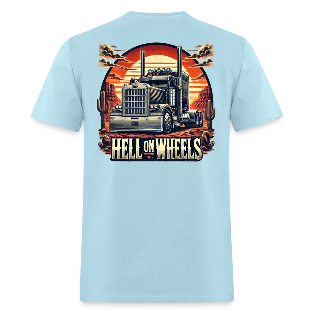 Graphic T-Shirt ’Hell On Wheels’ - powder blue / S - Unisex Classic T-Shirt | Fruit of the Loom 3930