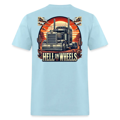 Graphic T-Shirt ’Hell On Wheels’ - powder blue / S - Unisex Classic T-Shirt | Fruit of the Loom 3930