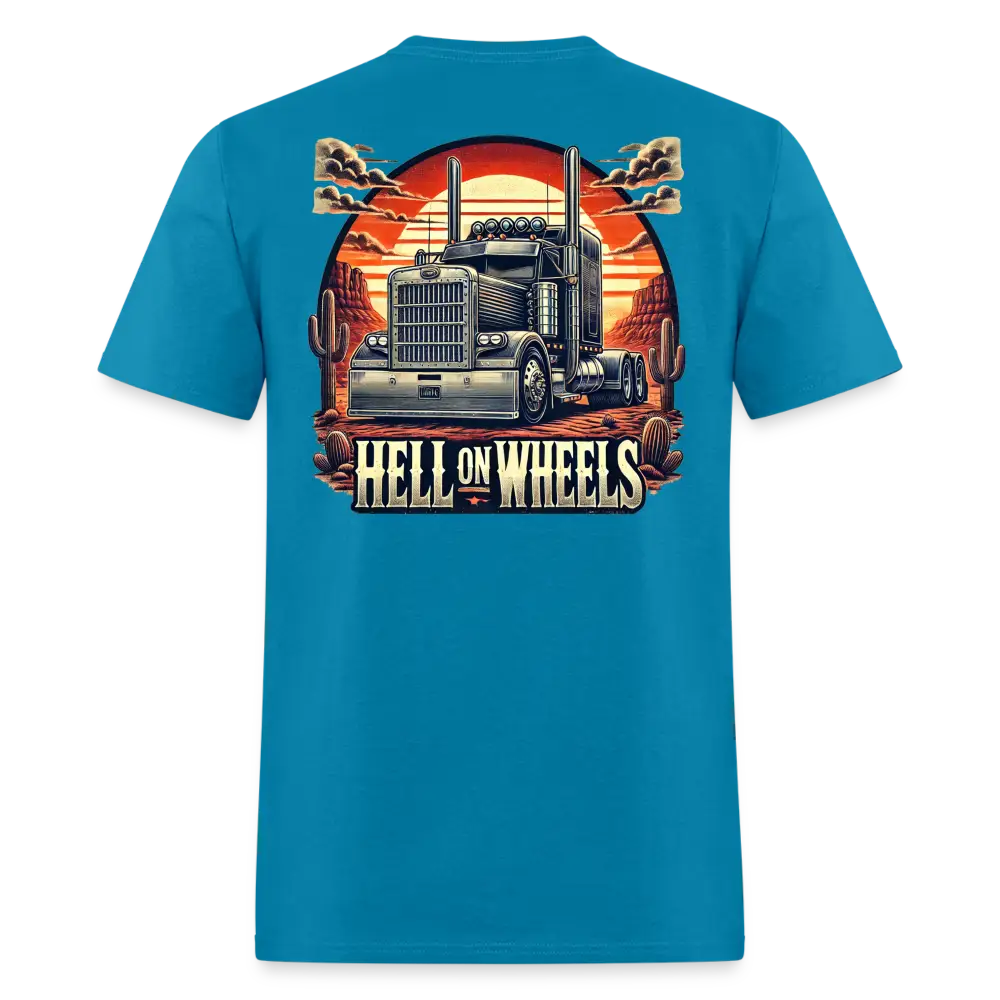 Graphic T-Shirt ’Hell On Wheels’ - turquoise / S - Unisex Classic T-Shirt | Fruit of the Loom 3930