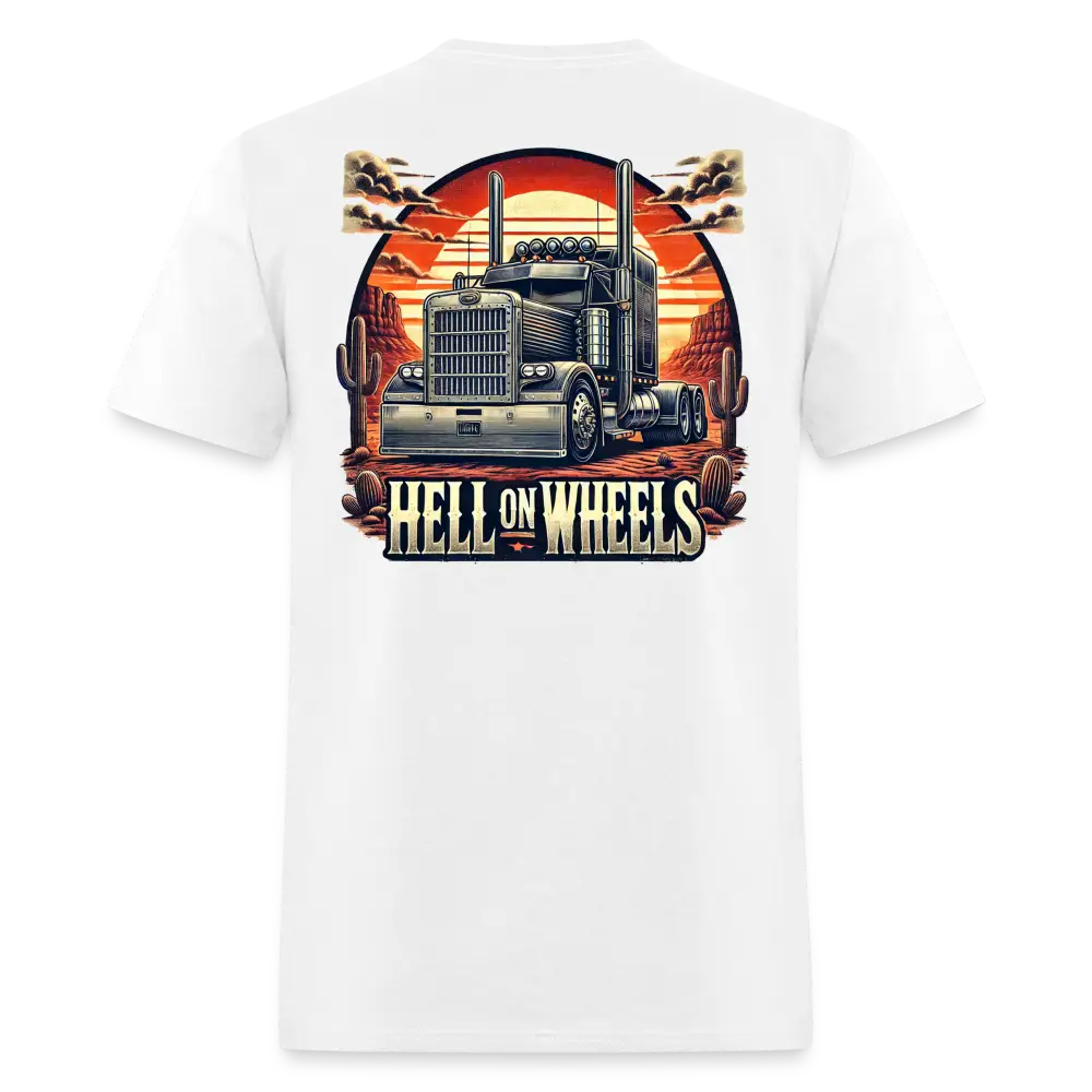 Graphic T-Shirt ’Hell On Wheels’ - white / S - Unisex Classic T-Shirt | Fruit of the Loom 3930