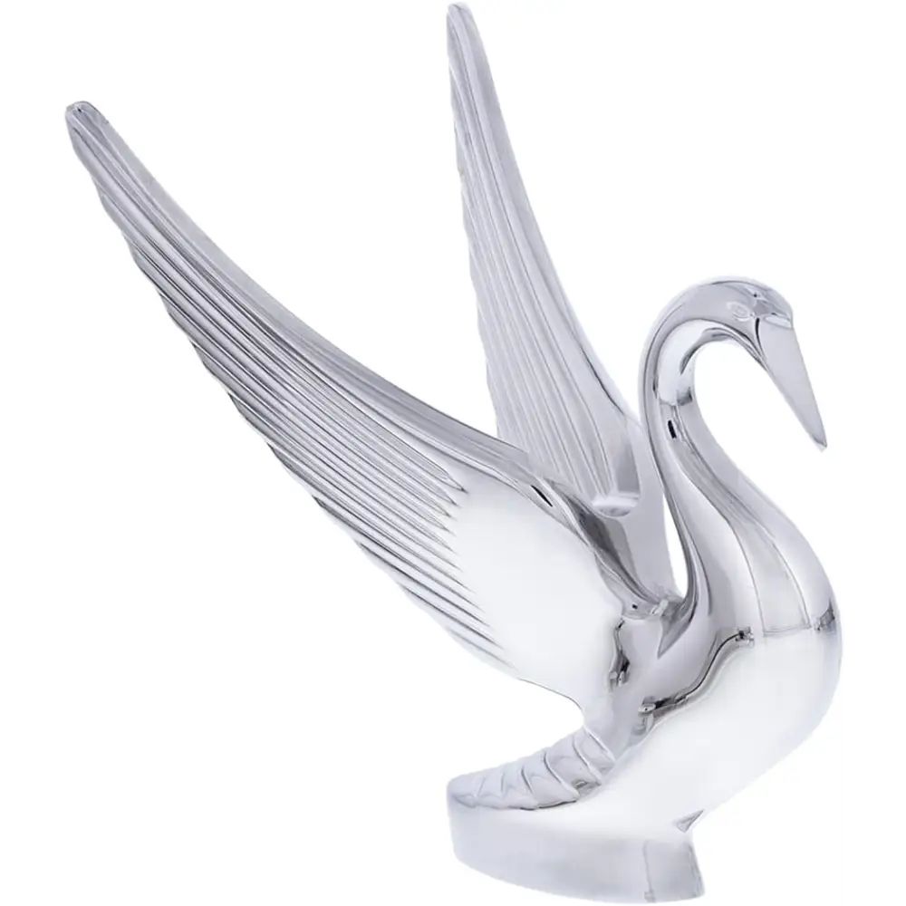 Heavy-Duty Chrome Swan Hood Ornament Cast Metal Universal Two Stud Install Detailed Design - ONE Unit - Chrome