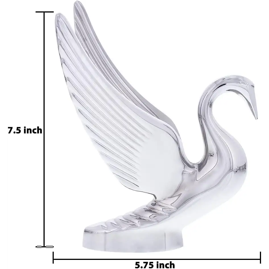 Heavy-Duty Chrome Swan Hood Ornament Cast Metal Universal Two Stud Install Detailed Design - ONE Unit