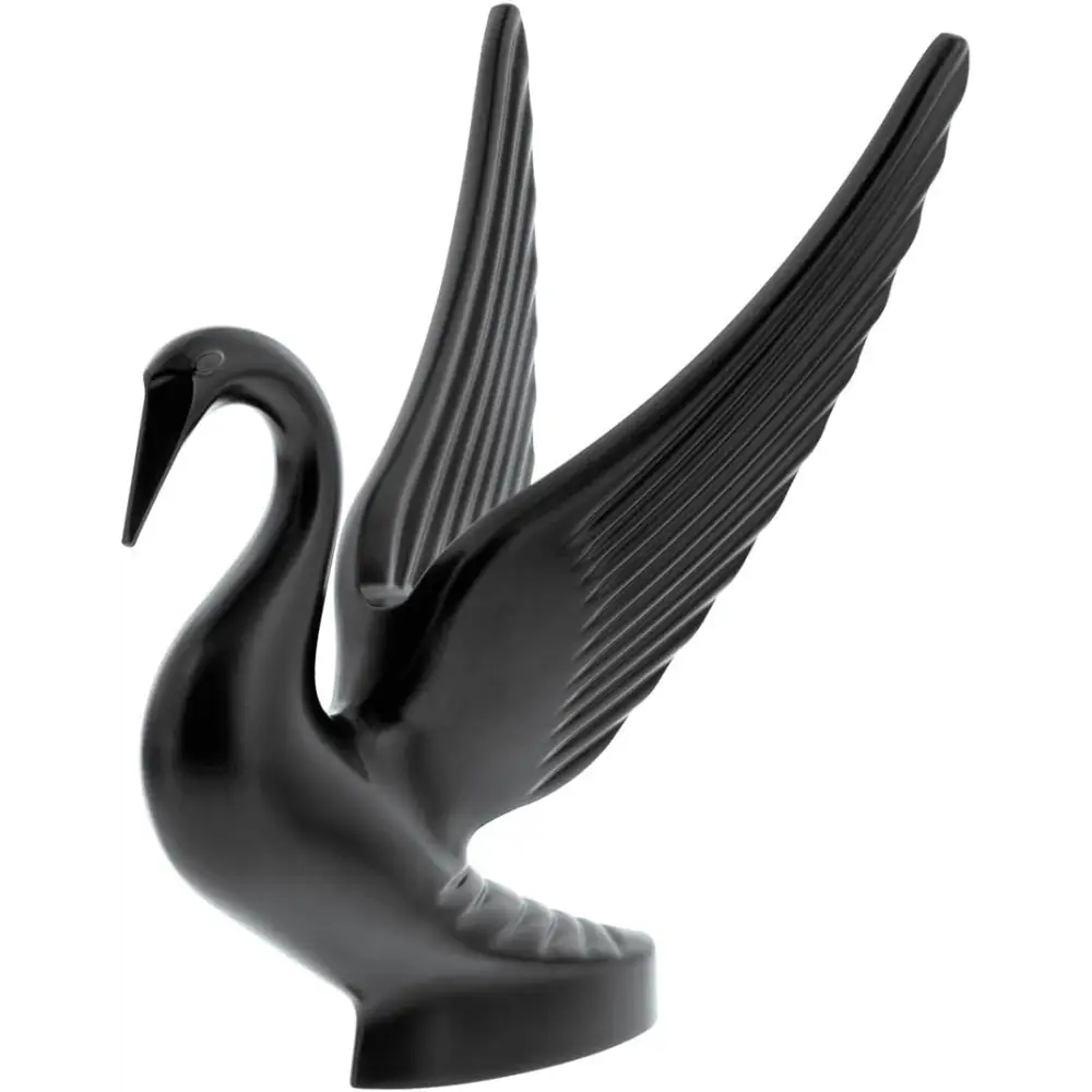 Heavy-Duty Chrome Swan Hood Ornament Cast Metal Universal Two Stud Install Detailed Design - ONE Unit - Matte Black